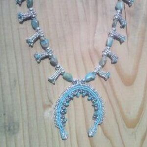 Silver and Turquoise Beaded Squash Blossom Necklace